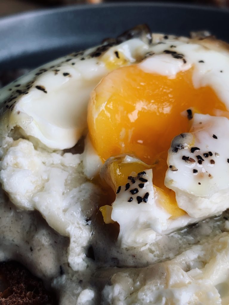 close up of baked egg yolk