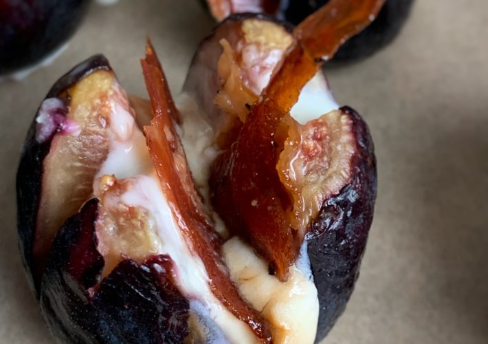 close up of cheese filled fig