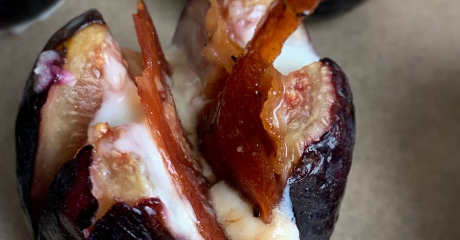 close up of cheese filled fig