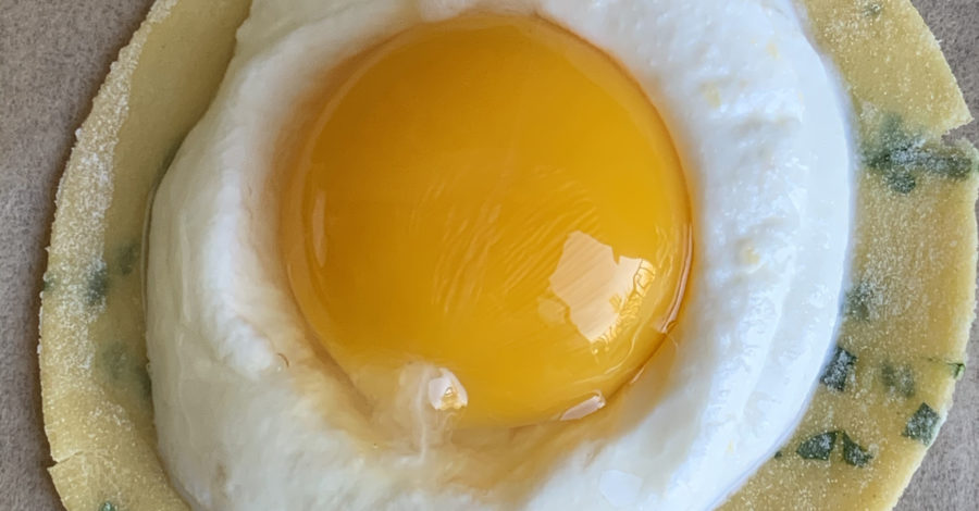 upclose egg yolk and ricotta
